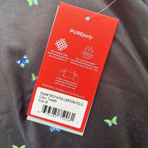 New Redvanly Black with Butterflies Fullerton Polo Golf Shirt Mens M‎ - Picture 5 of 6